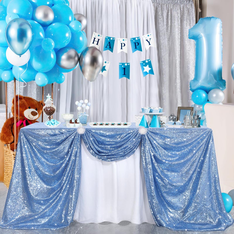B.Cool B-COOL Sequin Tablecloth 60x102 Inch Birthday Tablecloth Baby Blue Rectangle Shimmer Durable Wedding Party Restaurant Bridal Shower Everyday Use - Image 2